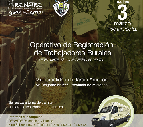Operativo de Registración Móvil en Jardín América a trabajadores de la Yerba Mate, Té, Ganadería y Forestal