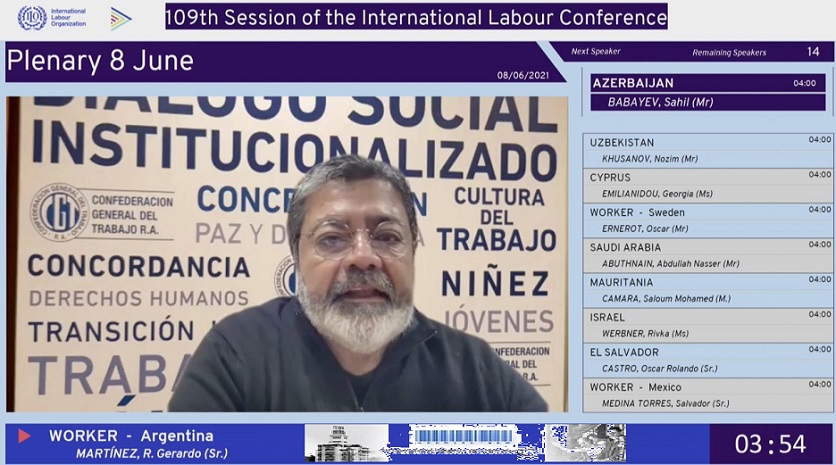 109 Conferencia de la Organización Internacional de la OIT-Gerardo Martínez-secretario de Relaciones Internacionales de la CGT